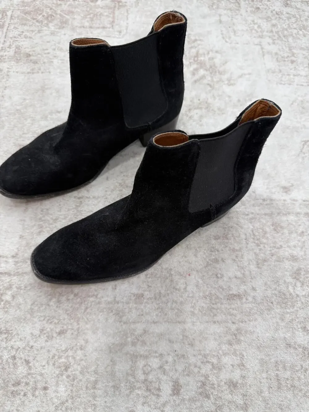 Frye Boots Womens Size 8 Black Suede Chelsea Ankle Block Heel Pull On Booties